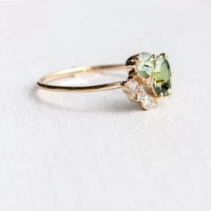 Forest Magic Princess Creative Tiny Green Peridot Ring