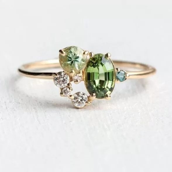 Forest Magic Princess Creative Tiny Green Peridot Ring