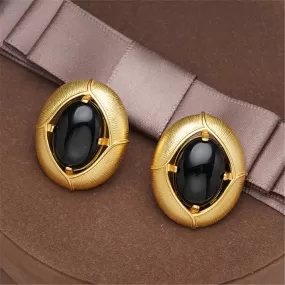 French Retro Black Stone Earrings Charm Jewelry RV251