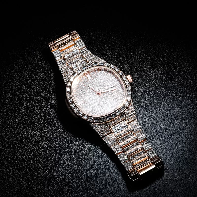 Full CZ diamond large dial calendar watch