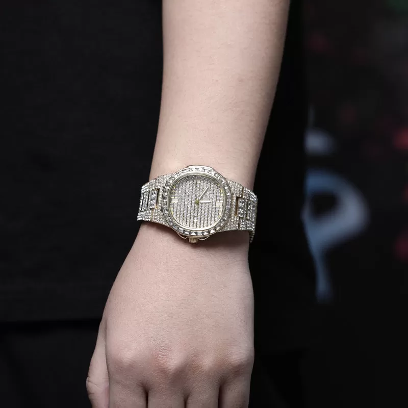 Full CZ diamond large dial calendar watch