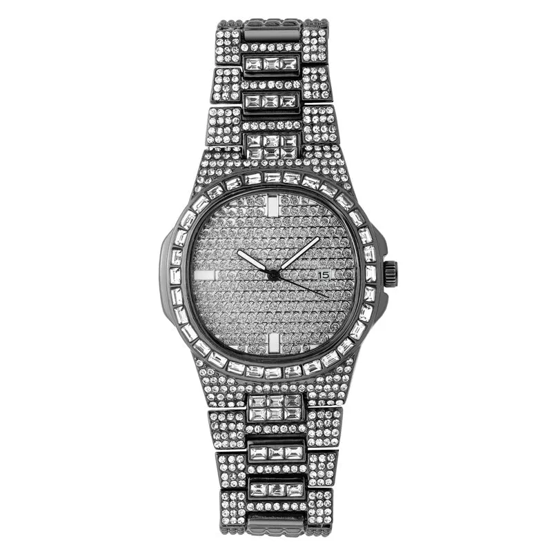 Full CZ diamond large dial calendar watch