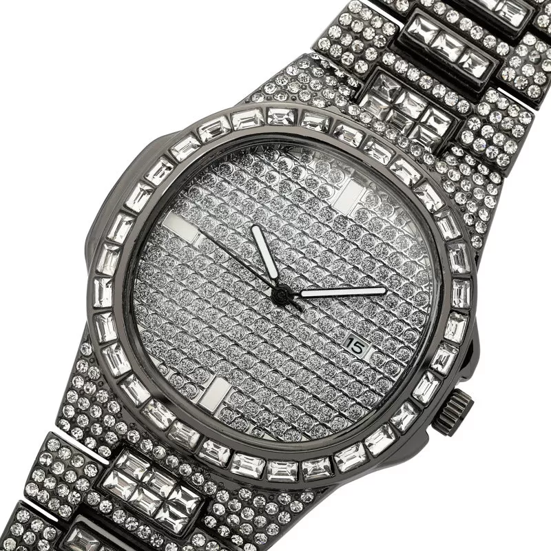 Full CZ diamond large dial calendar watch