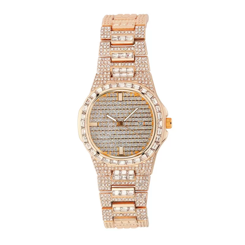 Full CZ diamond large dial calendar watch