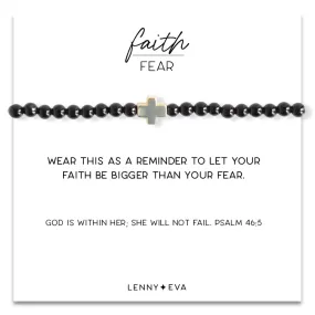 Gold Cross Faith Over Fear Bracelet in Black Agate