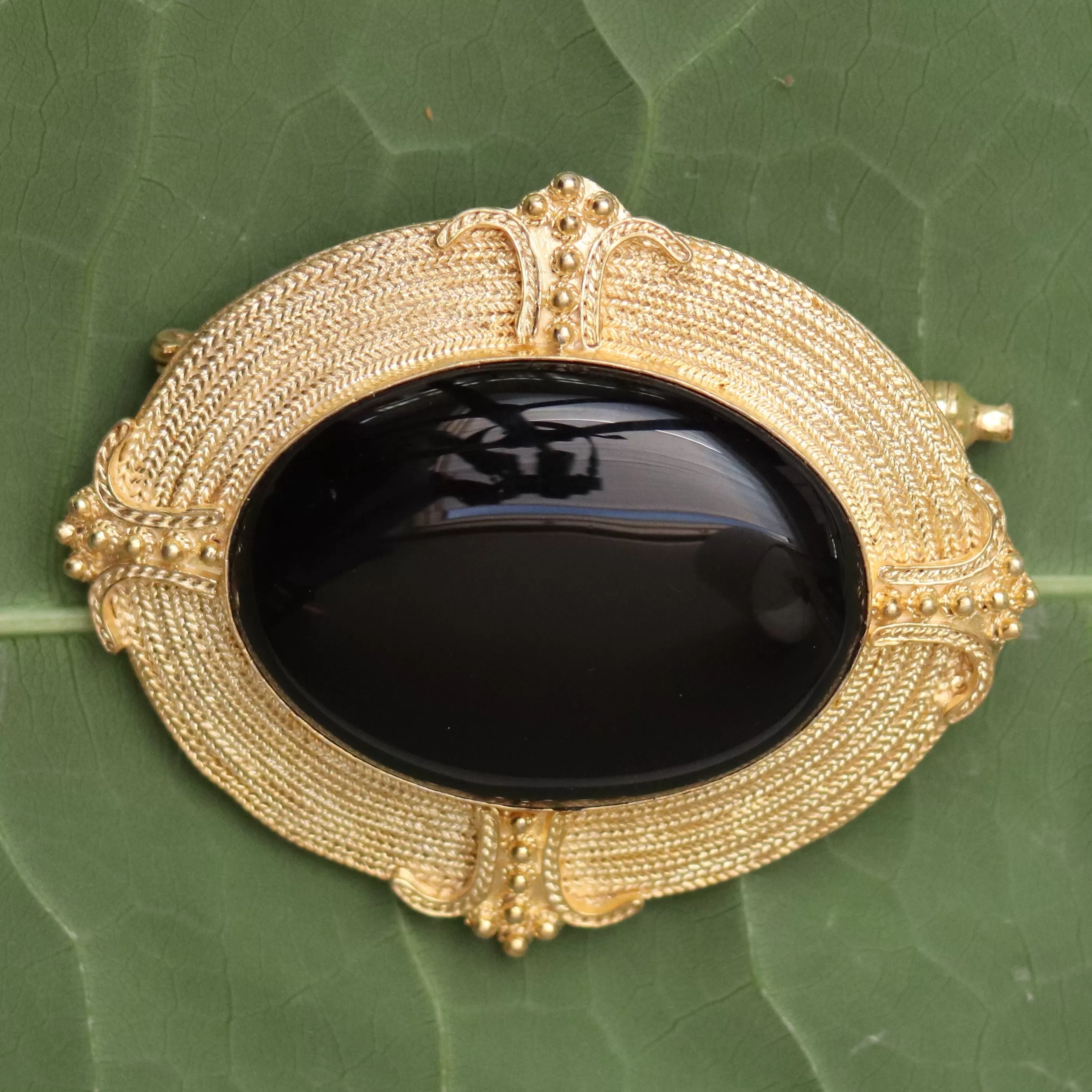 Greek Revival Onyx Brooch