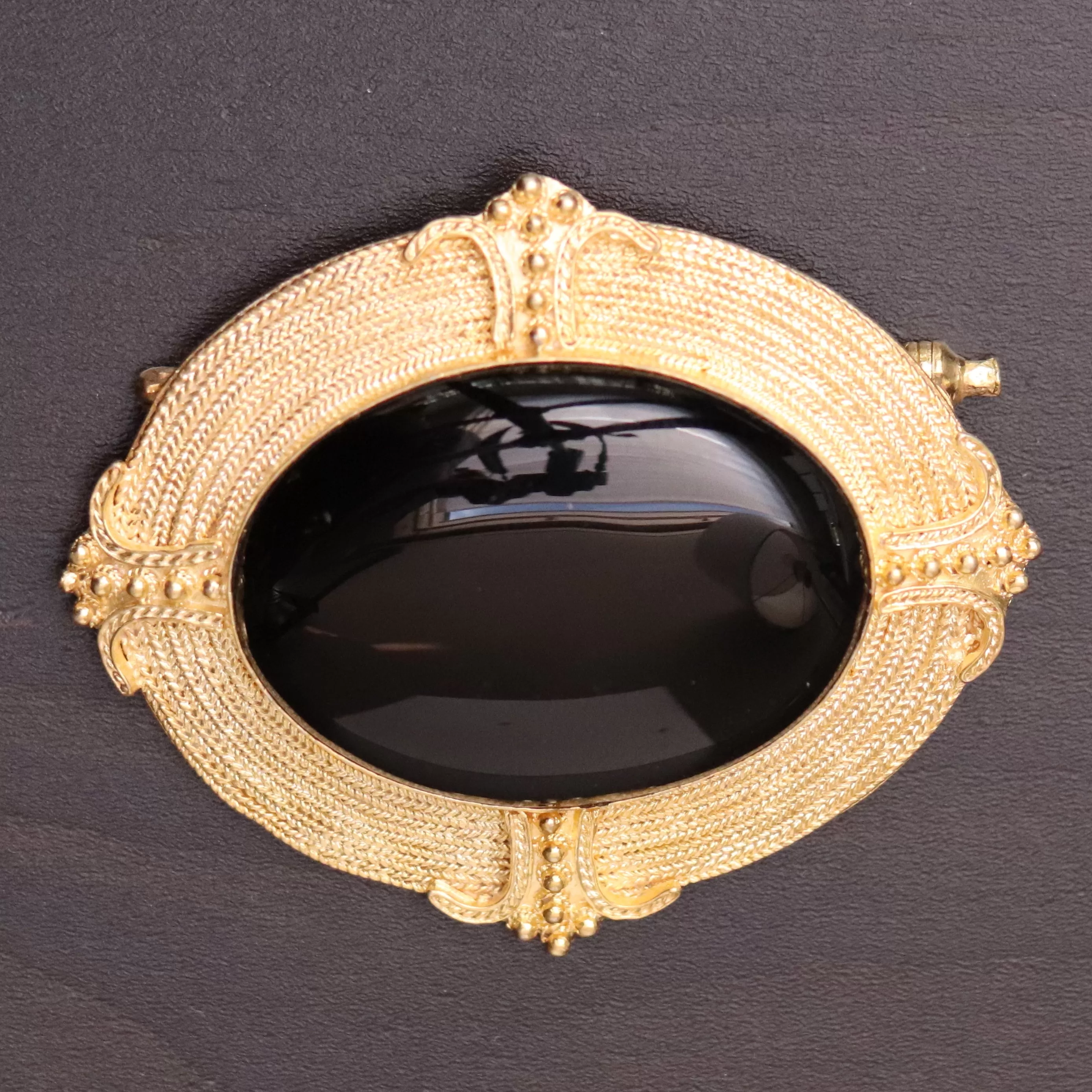 Greek Revival Onyx Brooch