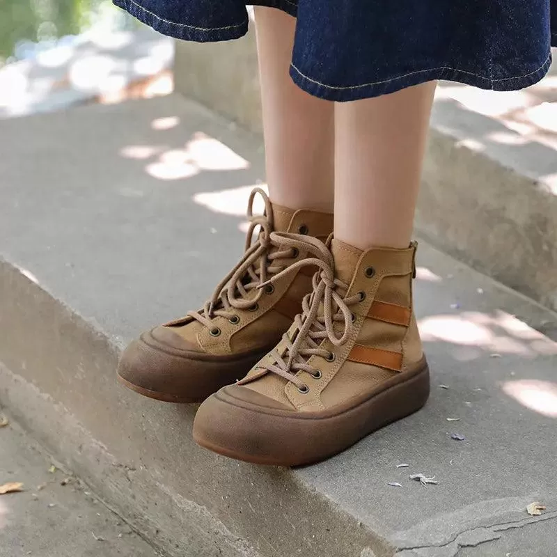 Handmade Flat Brown Leather Women's Ankle Boots: TF100 Casual Shoes