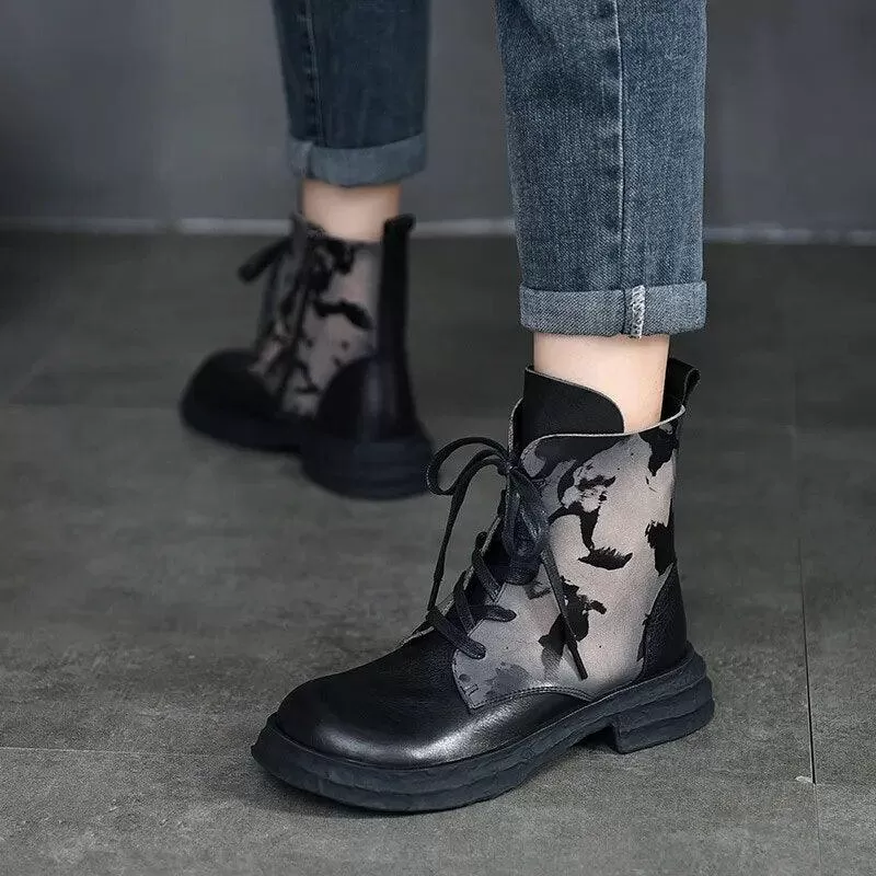 Handmade Leather Women's Casual Shoes: ILK1257 Embroidery Ankle Boots