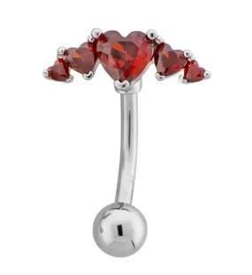 Heart Arc Red CZ Stainless Steel Belly Button Ring