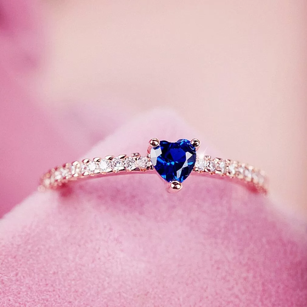 Heart-Shaped Sapphire Diamond Ring - S925 Sterling Silver