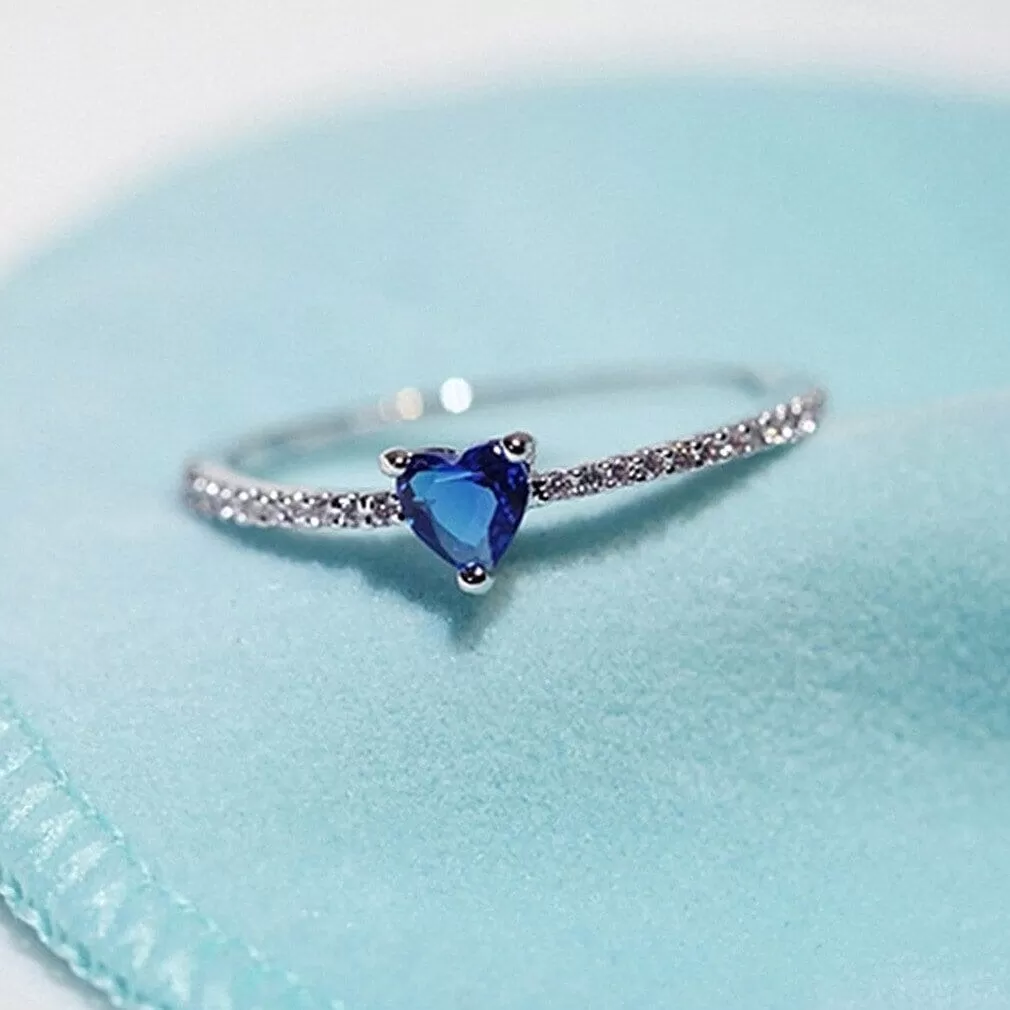 Heart-Shaped Sapphire Diamond Ring - S925 Sterling Silver