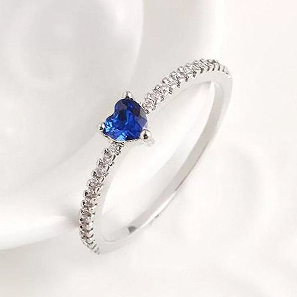 Heart-Shaped Sapphire Diamond Ring - S925 Sterling Silver