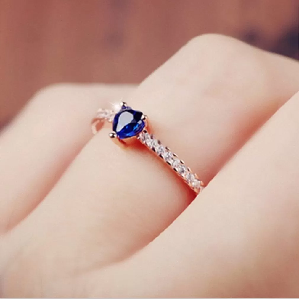 Heart-Shaped Sapphire Diamond Ring - S925 Sterling Silver