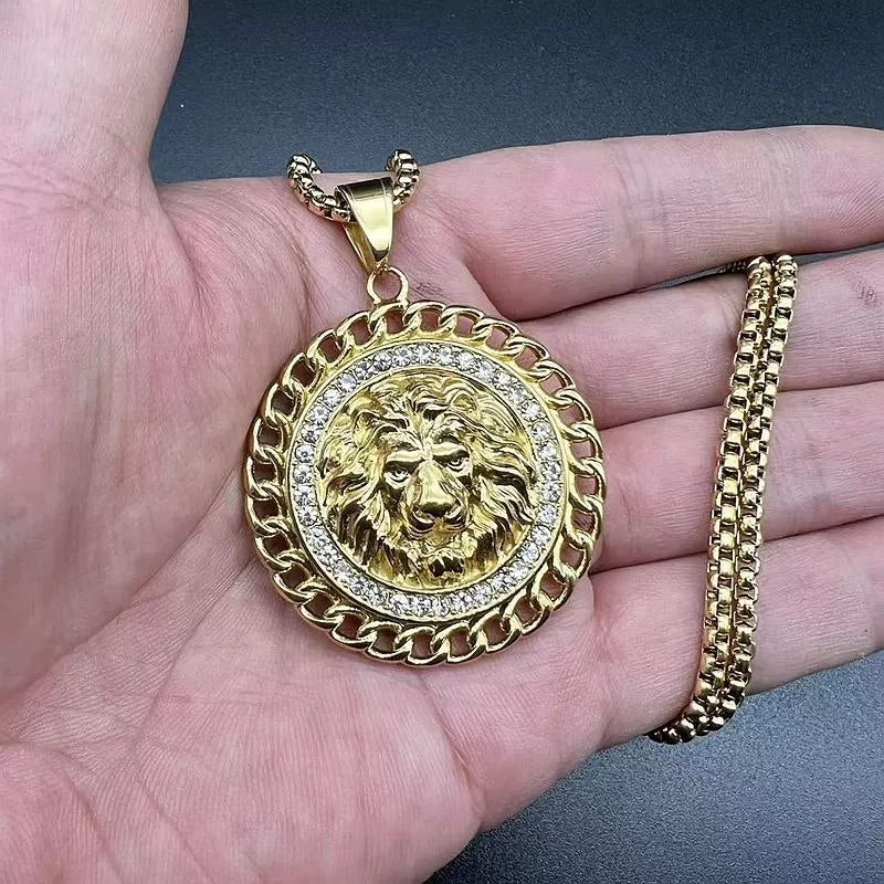 Hip Hop Gold Plated Dominant Zircon Lion Head Pendant