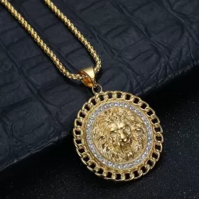 Hip Hop Gold Plated Dominant Zircon Lion Head Pendant