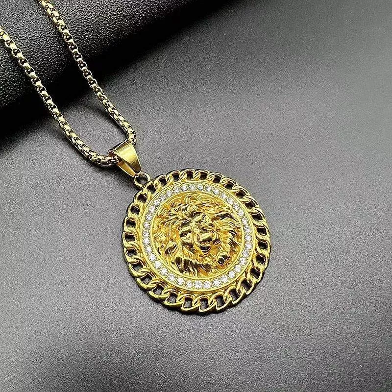 Hip Hop Gold Plated Dominant Zircon Lion Head Pendant