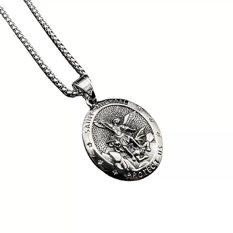 Hip Hop Retro Saint Michael Angel Circle Pendant