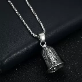 Hip hop titanium steel retro punk Virgin Mary motorcycle riding lucky bell pendant