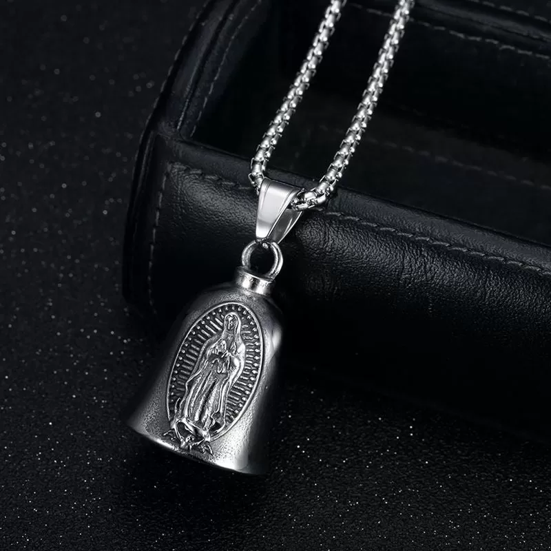 Hip hop titanium steel retro punk Virgin Mary motorcycle riding lucky bell pendant