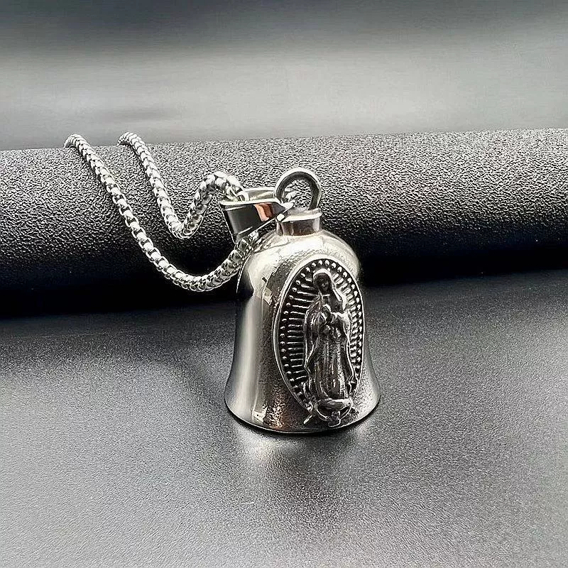 Hip hop titanium steel retro punk Virgin Mary motorcycle riding lucky bell pendant