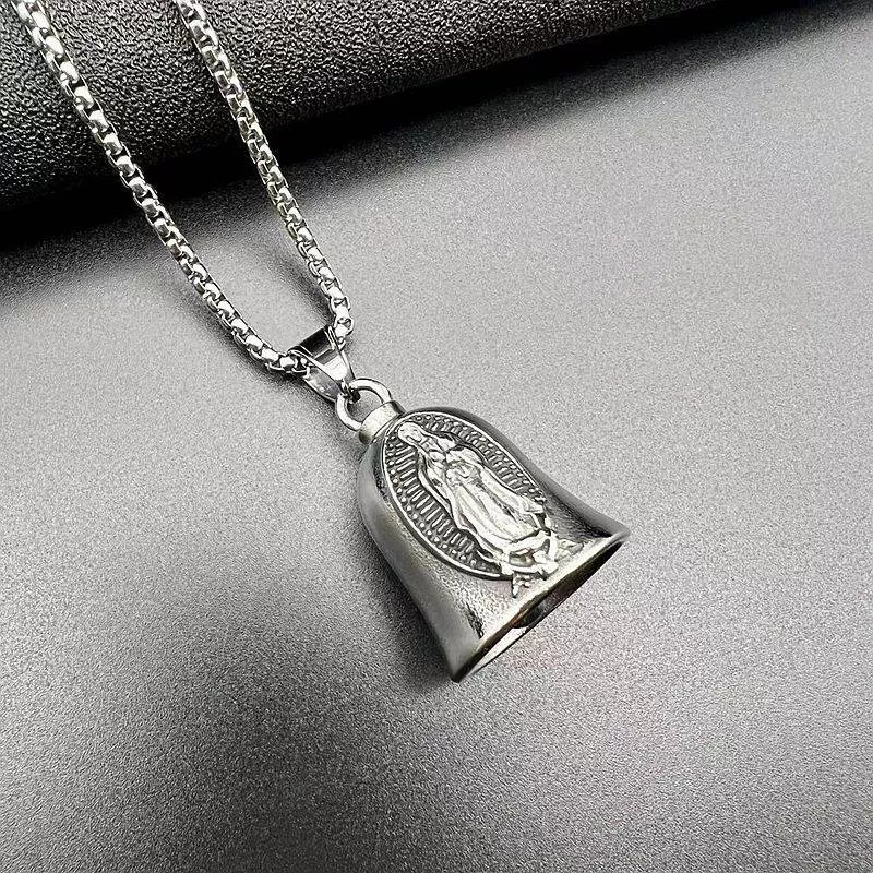 Hip hop titanium steel retro punk Virgin Mary motorcycle riding lucky bell pendant