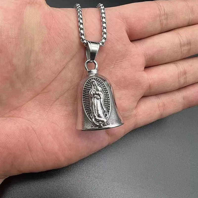 Hip hop titanium steel retro punk Virgin Mary motorcycle riding lucky bell pendant