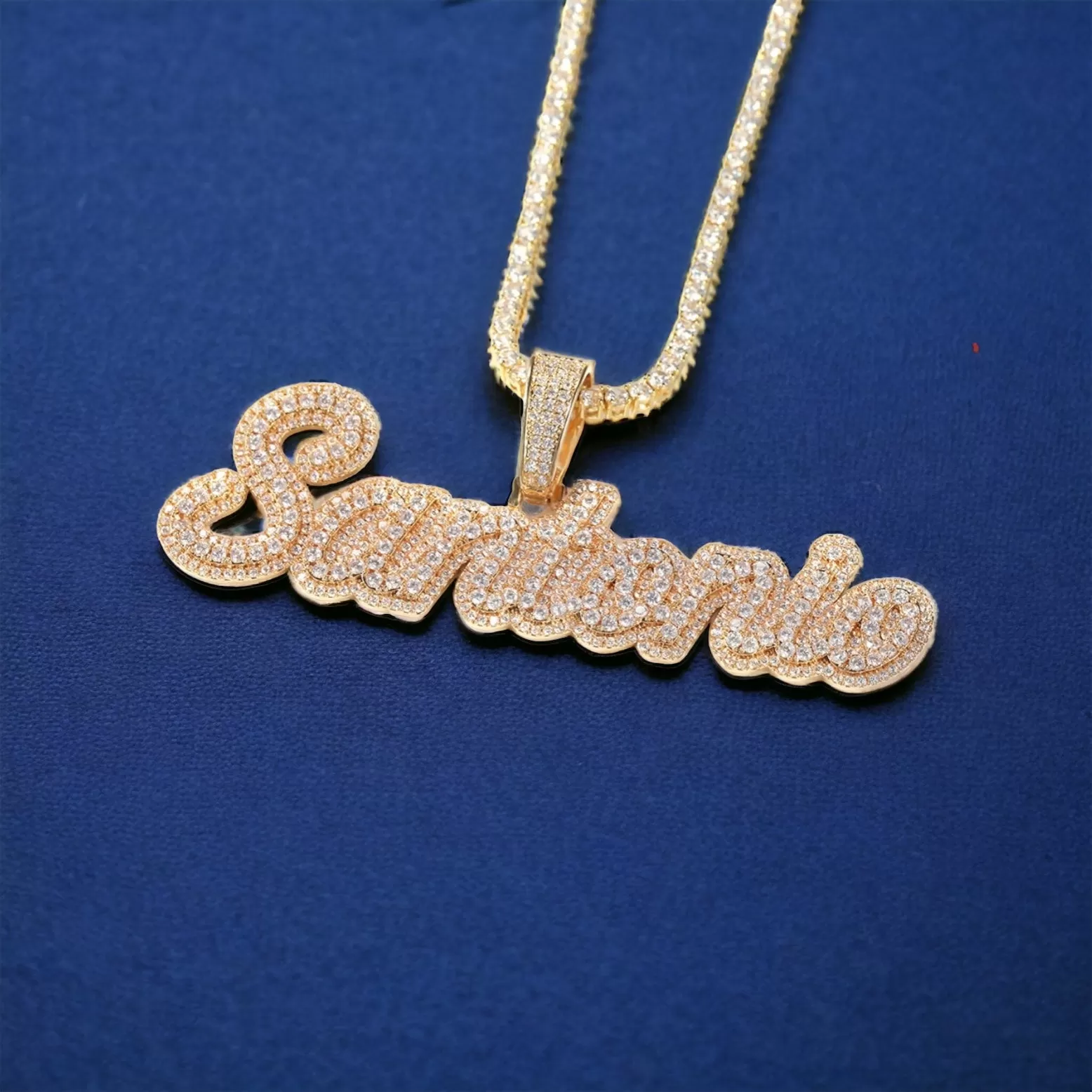 Iced-Out Thick Name Pendant Diamond Baguette Chain