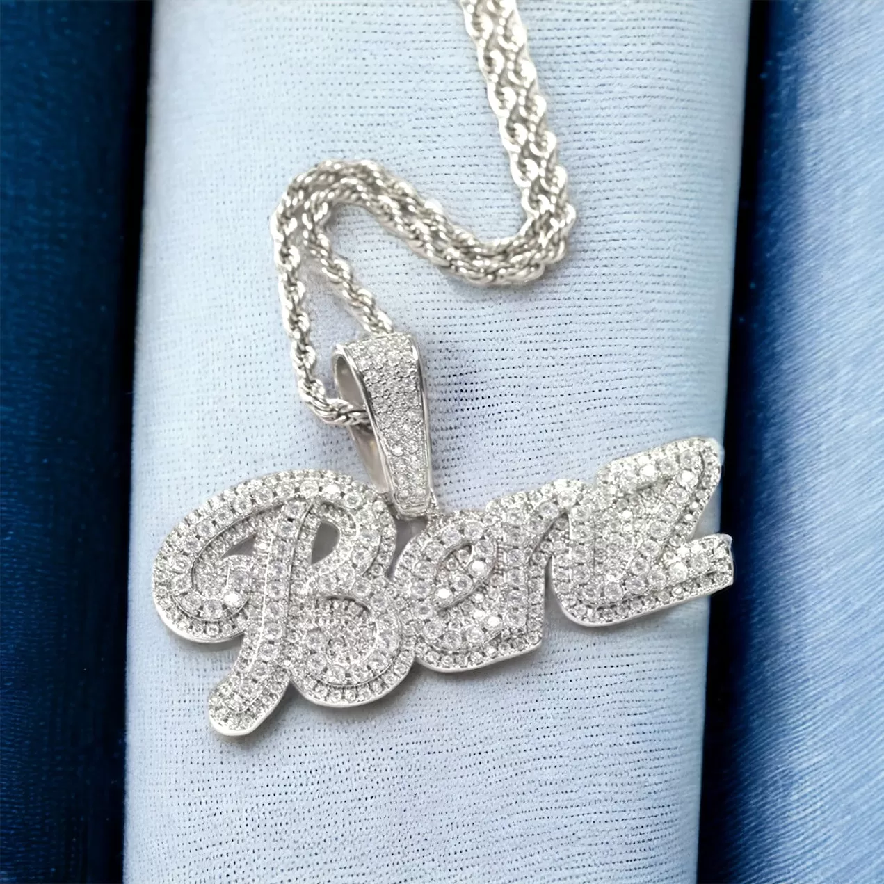 Iced-Out Thick Name Pendant Diamond Baguette Chain