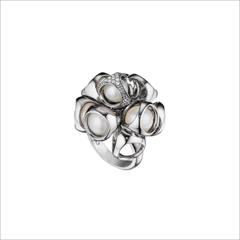 Icona Pearl & Diamond Cluster Ring in Sterling Silver