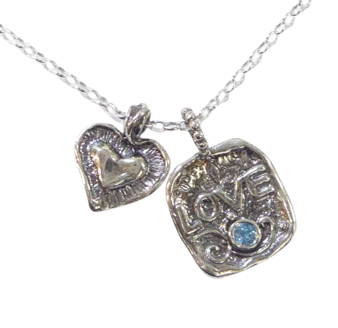 Inspirational Jewelry, Sterling Silver necklace, love necklace,  Blue topaz zircon necklace, Gift of love for her