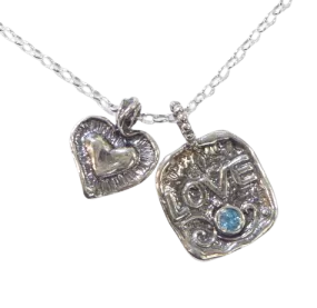 Inspirational Jewelry, Sterling Silver necklace, love necklace,  Blue topaz zircon necklace, Gift of love for her