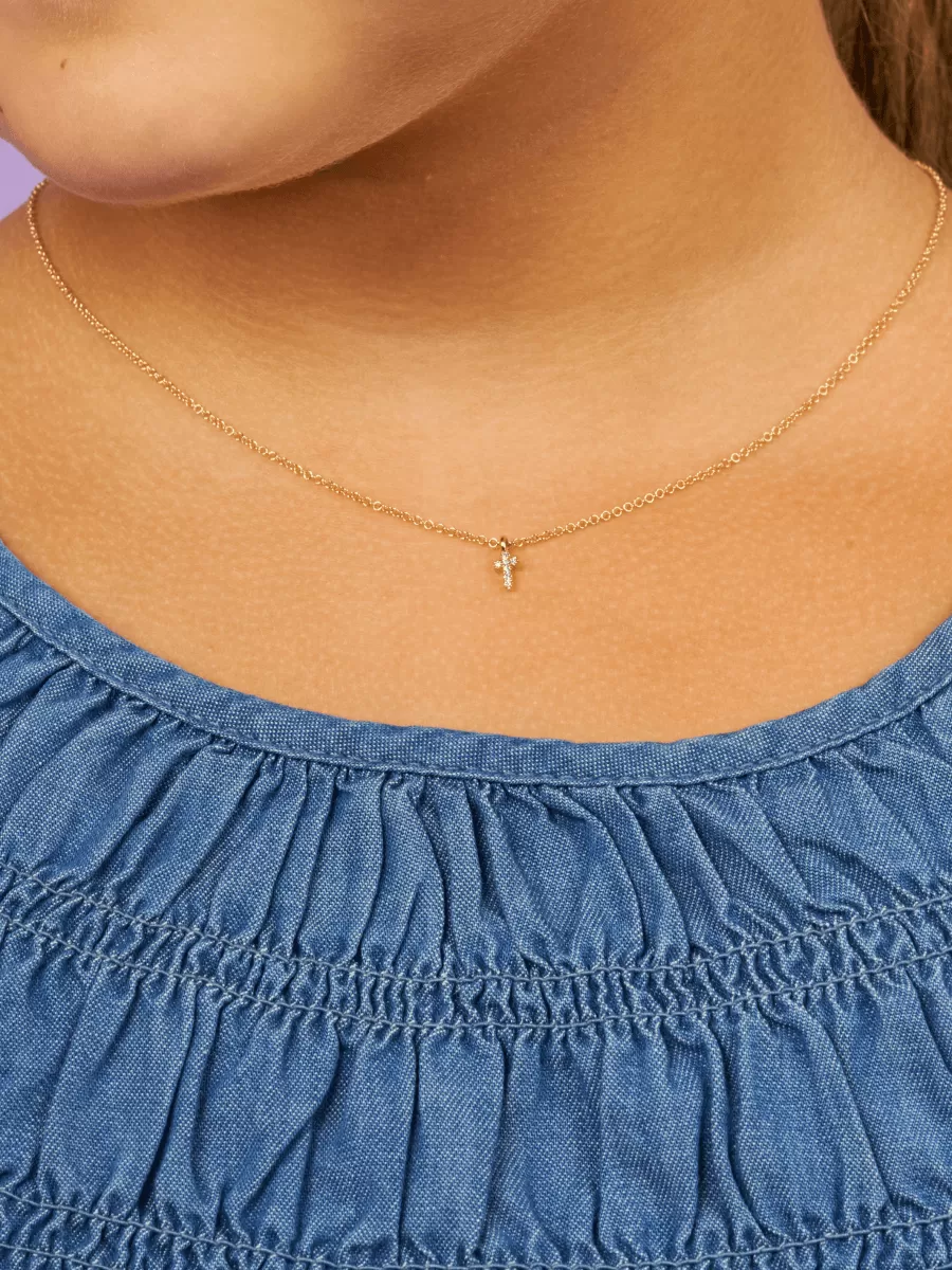 Kid Mini Diamond Cross Necklace 14K