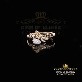 King of Bling's  Real 0.05ct Diamond Real 10kt Yellow Gold Fancy LOVE YOU HEART Charm Ring Size 7