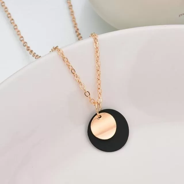 Korean Fashion Double Round Necklace Antique Pendant Jewelry