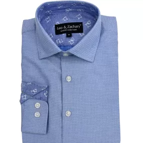 Leo & Zachary Boys Blue Diamond Dot Dress Shirt_5911