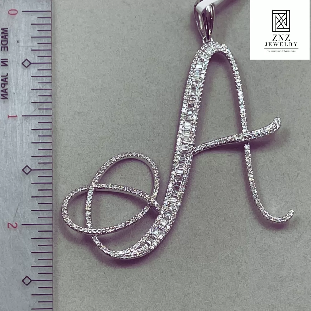 Letter A Diamond Pendant 14K White Gold