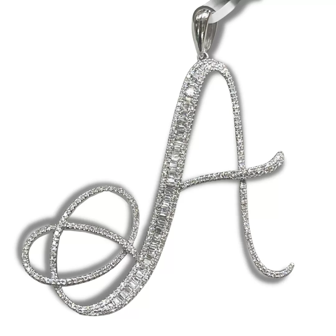 Letter A Diamond Pendant 14K White Gold