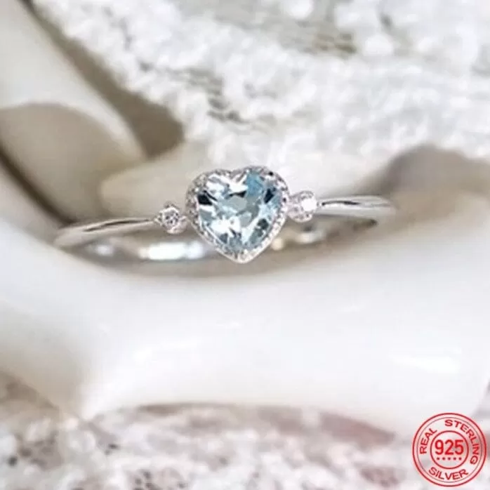 Love Heart Shaped Aquamarine Ring