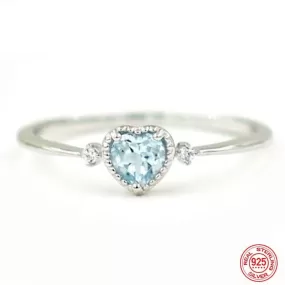 Love Heart Shaped Aquamarine Ring