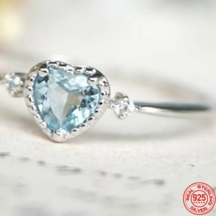 Love Heart Shaped Aquamarine Ring