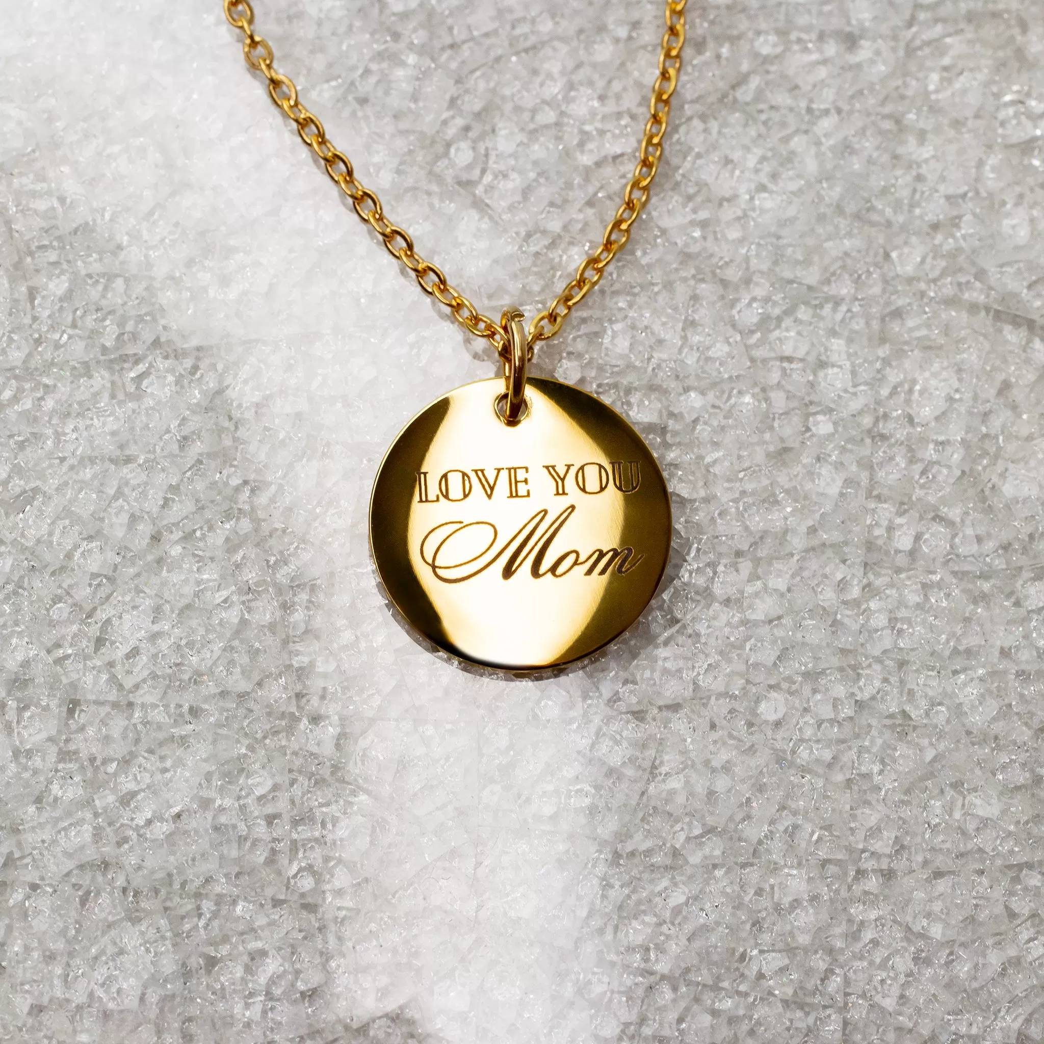 Love You Mom Engraved Script Pendant Necklace