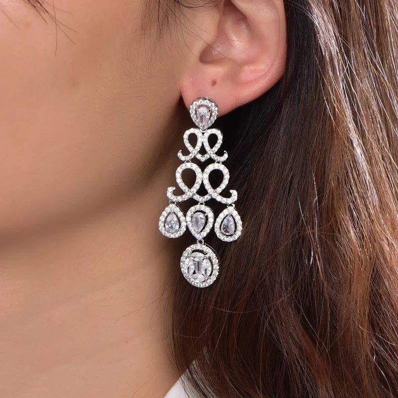 Luxurious White Stone Drop Earrings