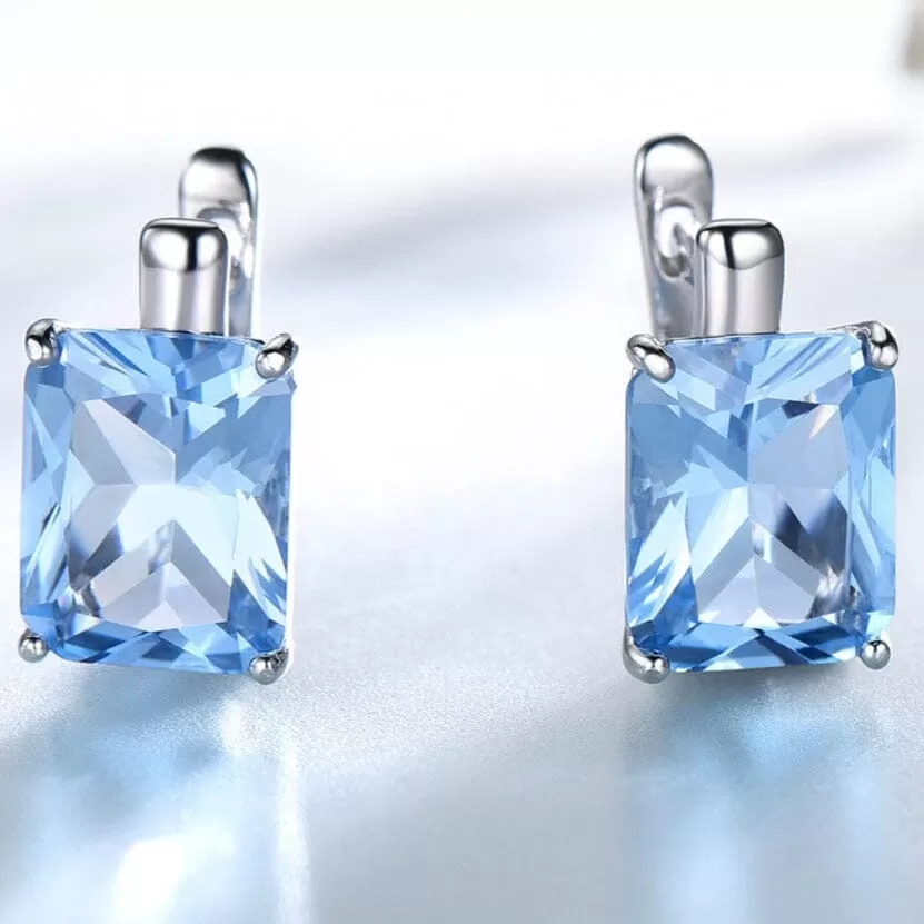 Luxury 8.0ct Sky Blue Topaz Gemstone Clip On Earrings