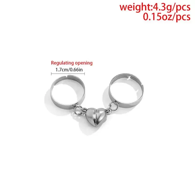 Magnetic Chain Couples Romantic Pair Ring Love Heart Pendant Opening Women Lovers Jewelry