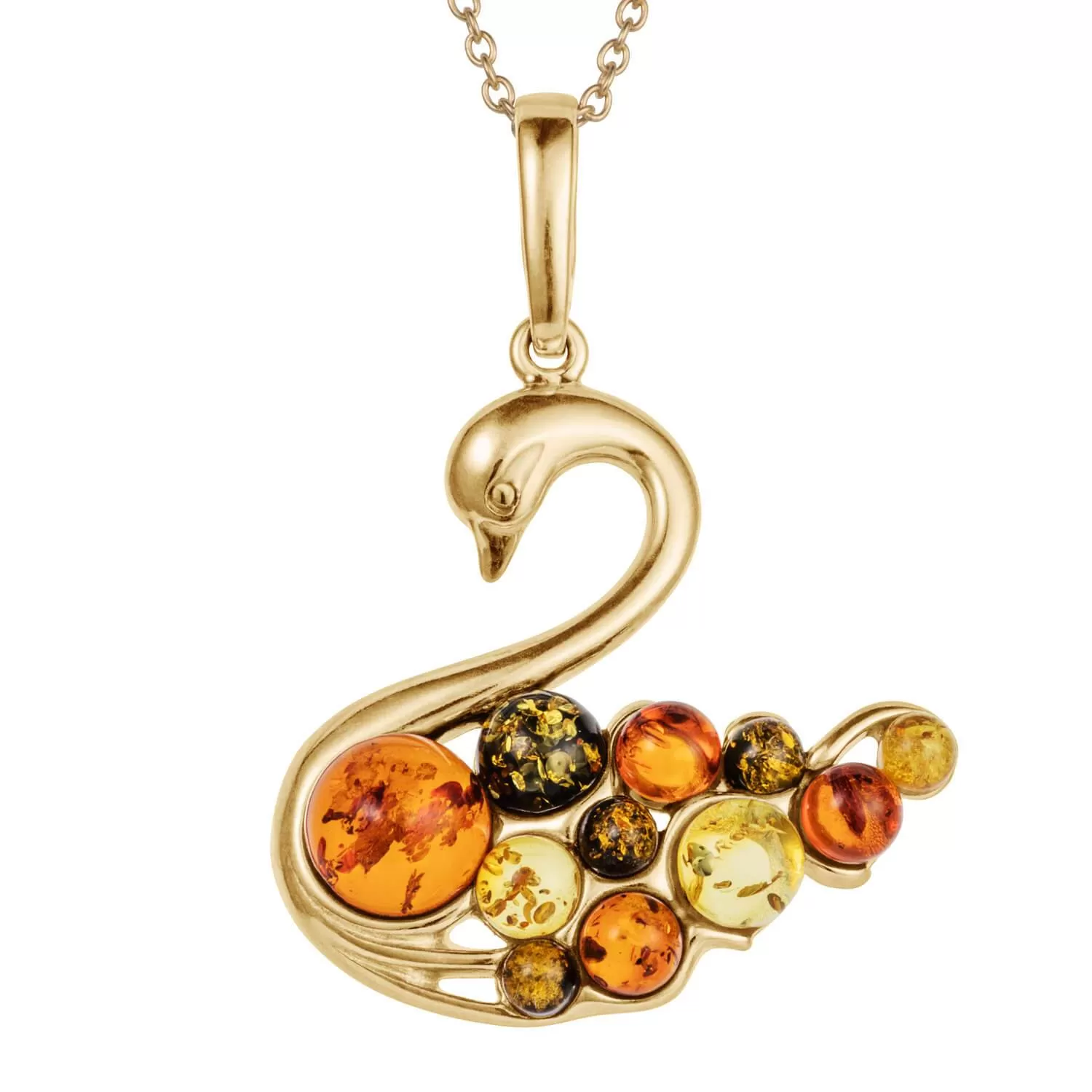 Multi-Color Amber Swan Pendant