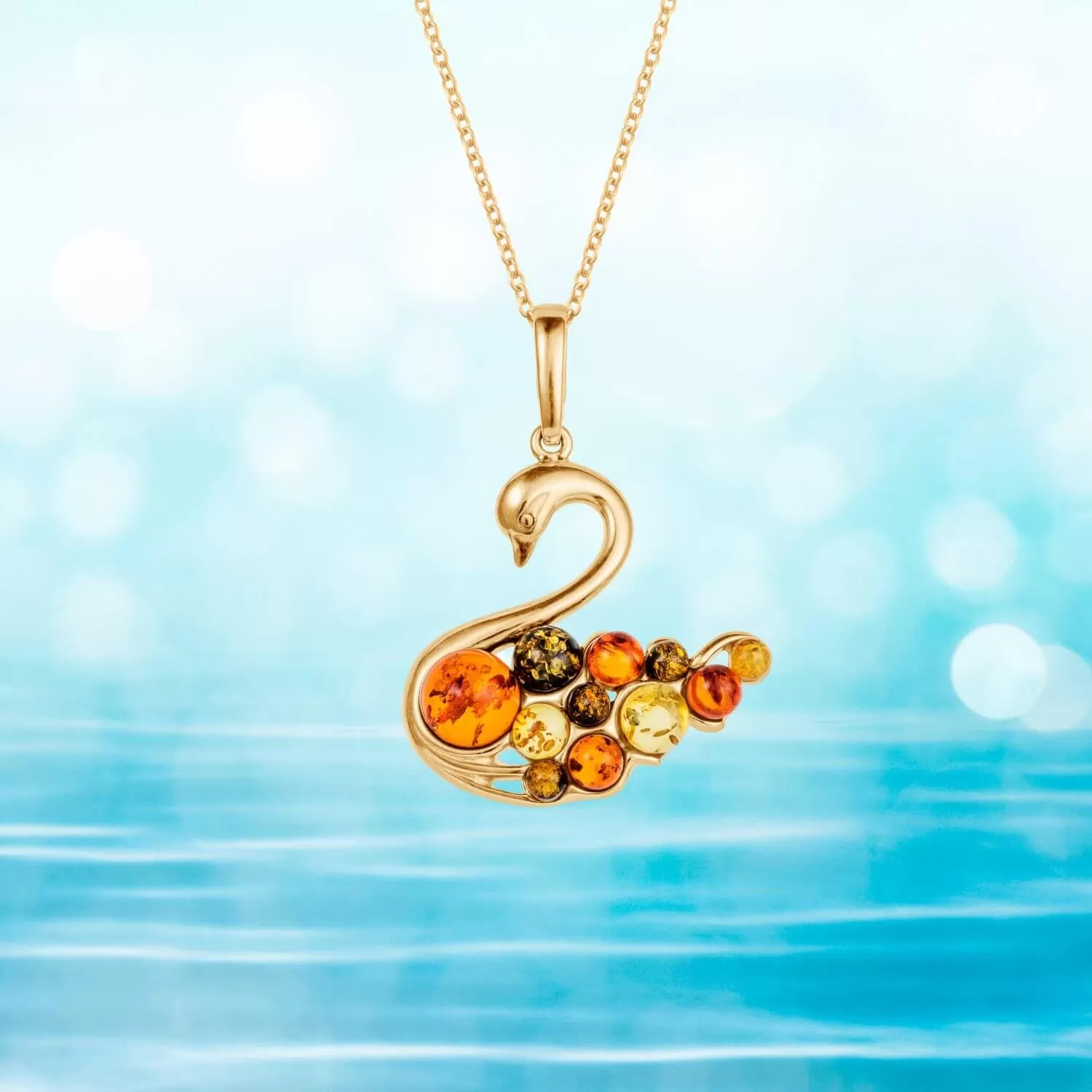 Multi-Color Amber Swan Pendant