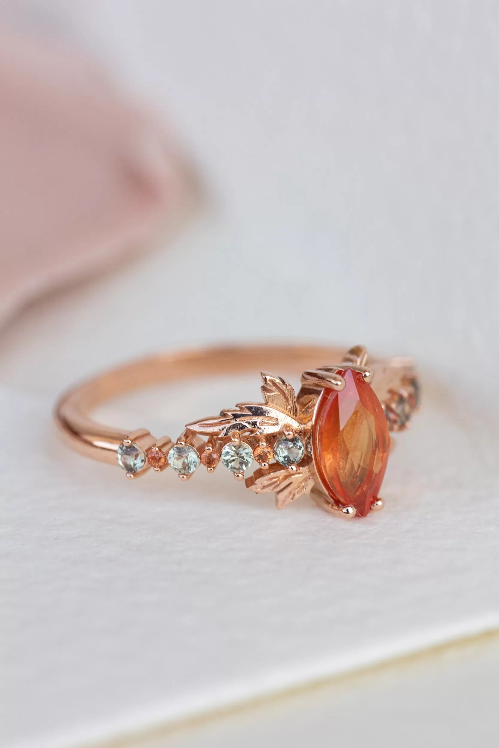 Multi sapphire engagement ring, nature inspired ring with orange sapphire / Verbena