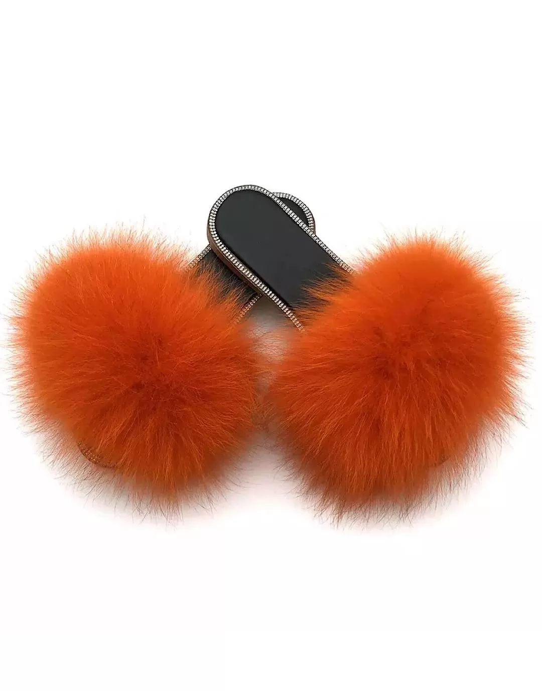 Natural Fur Slides With Rhinestones