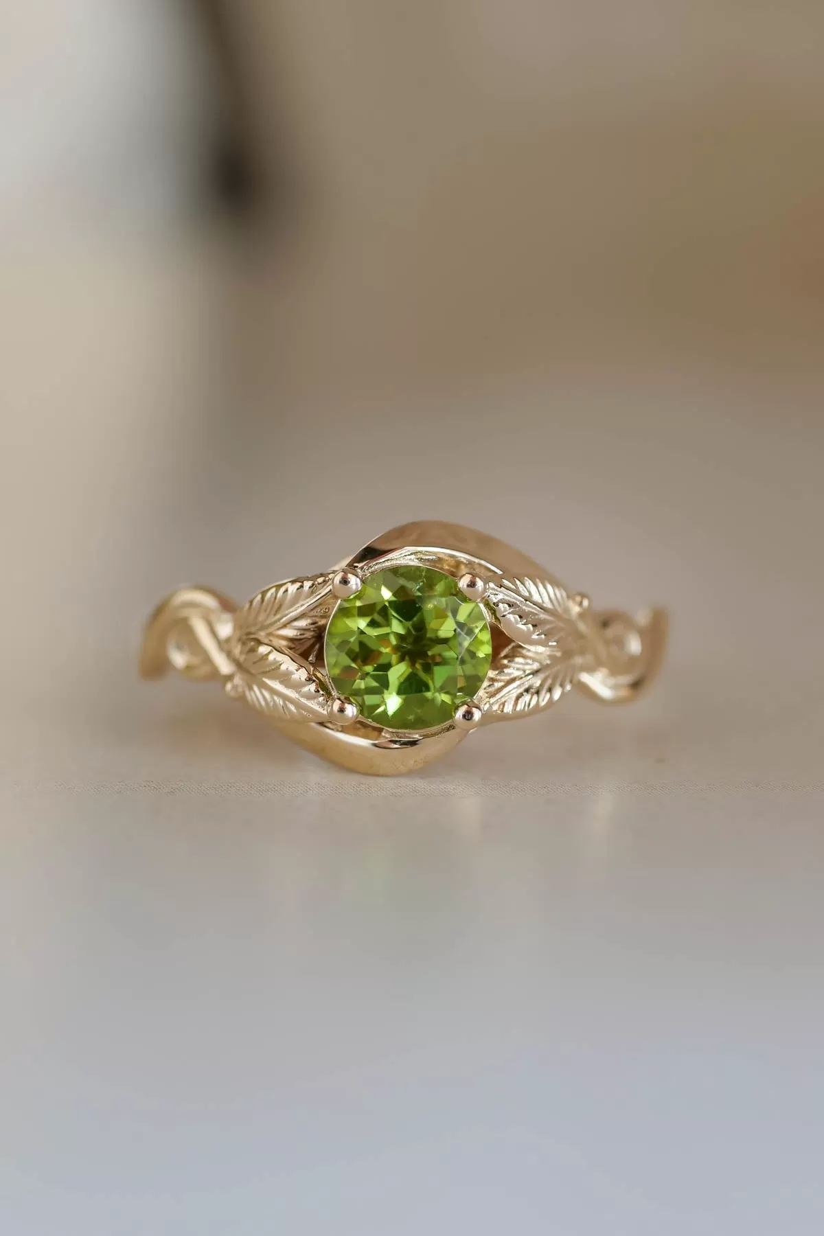 Nature proposal ring with peridot, leaves ring / Azalea